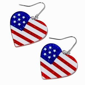 Patriotic United States of America Flag Heart Earrings - NWT